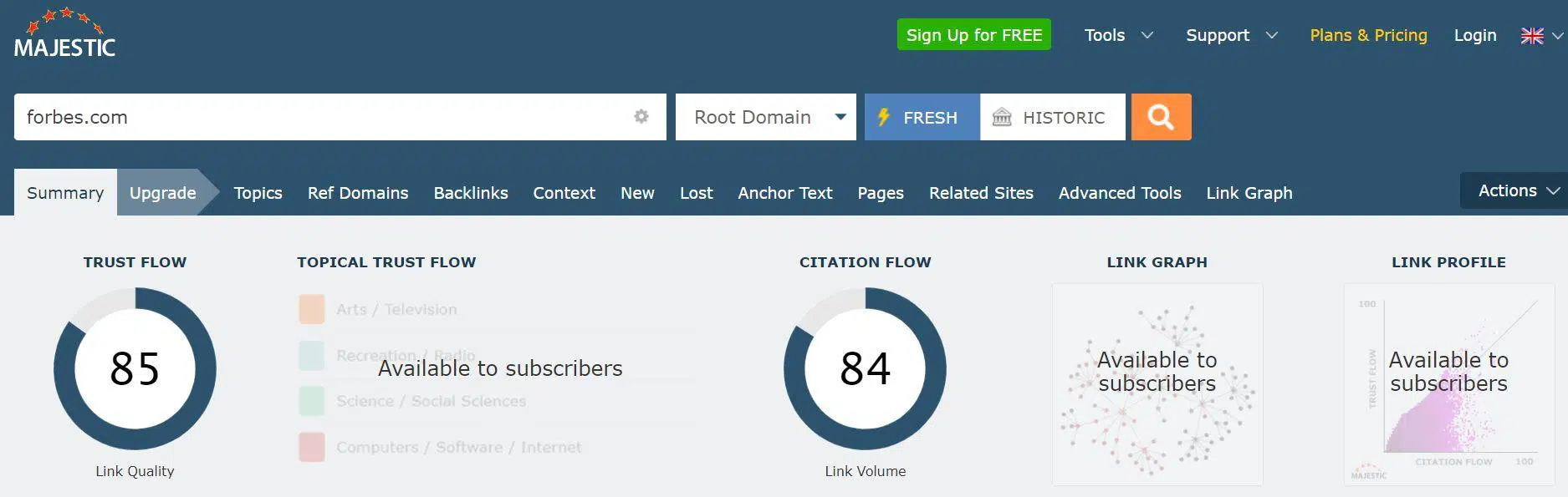 majestic TF and CF check for an expired domain name