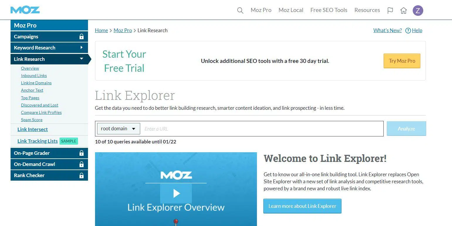 Moz backlink explorer