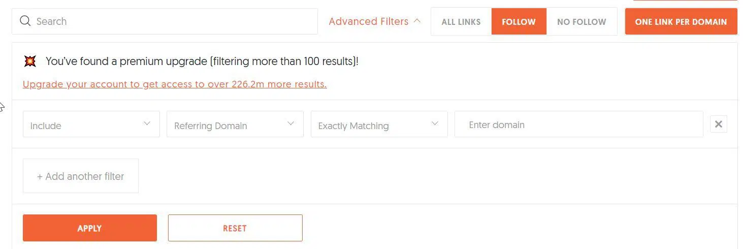 Ubersuggest backlink checker advanced filter