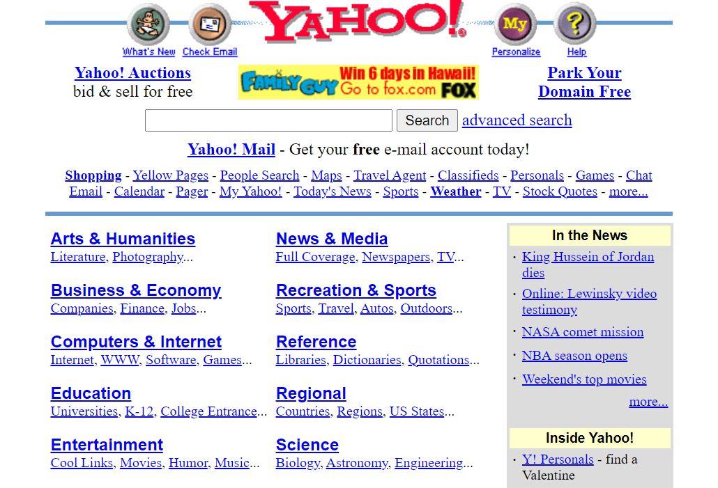 Yahoo in 1999 February, wayback machine