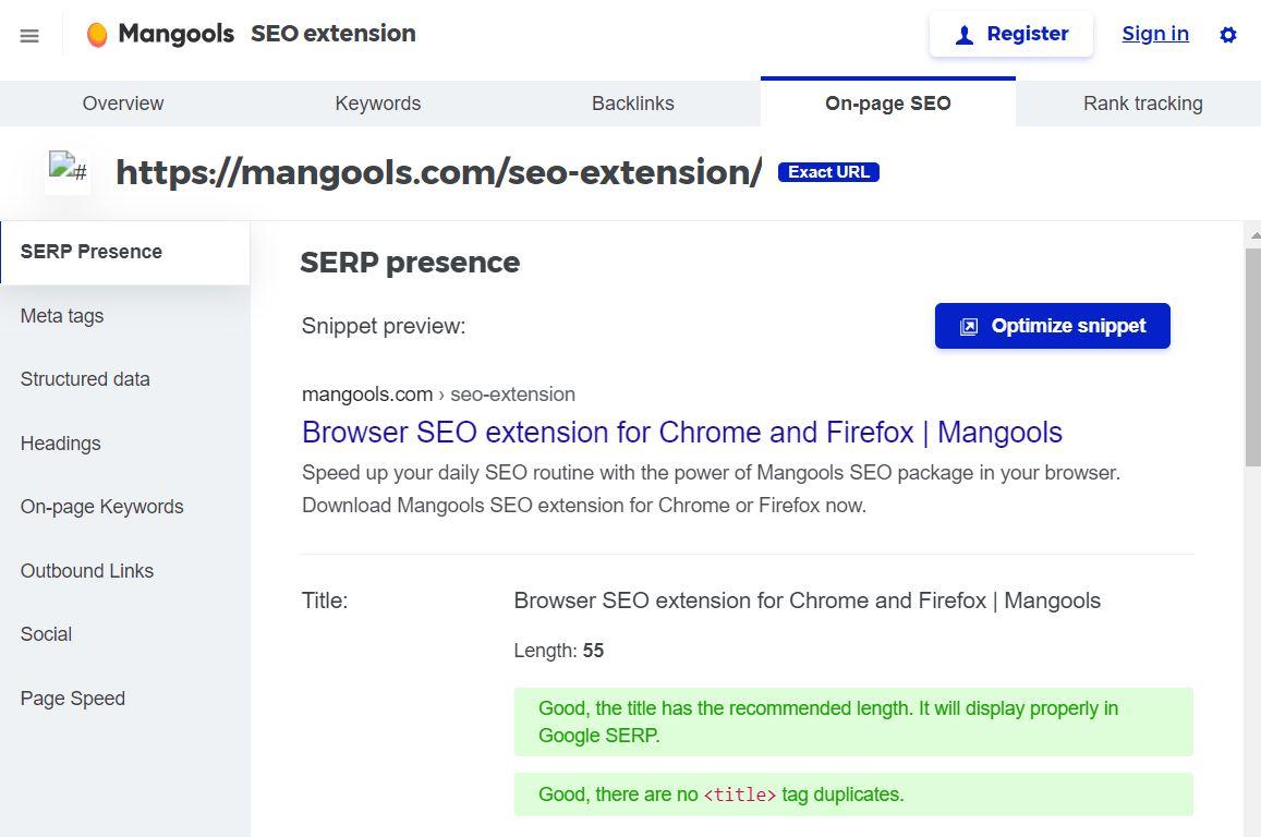 Mangools SEO Chrome extension 