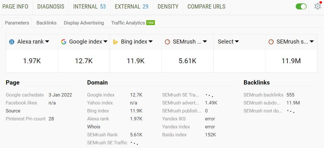 SEO Quake report 