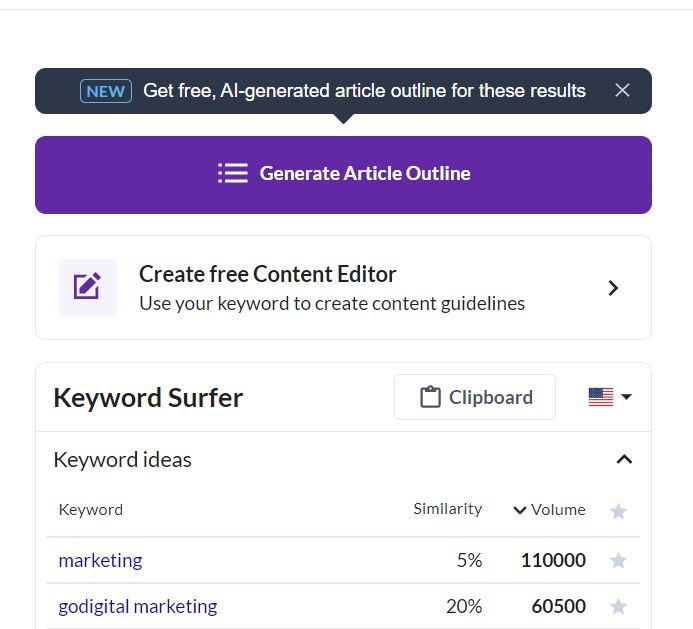 Surfer SEO Content outline