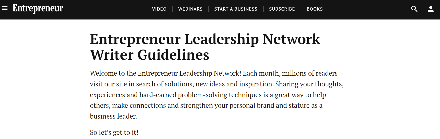 Entrepreneur Leadership Network Writer Guidelines