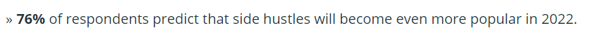 Popularity of side hustles in 2022