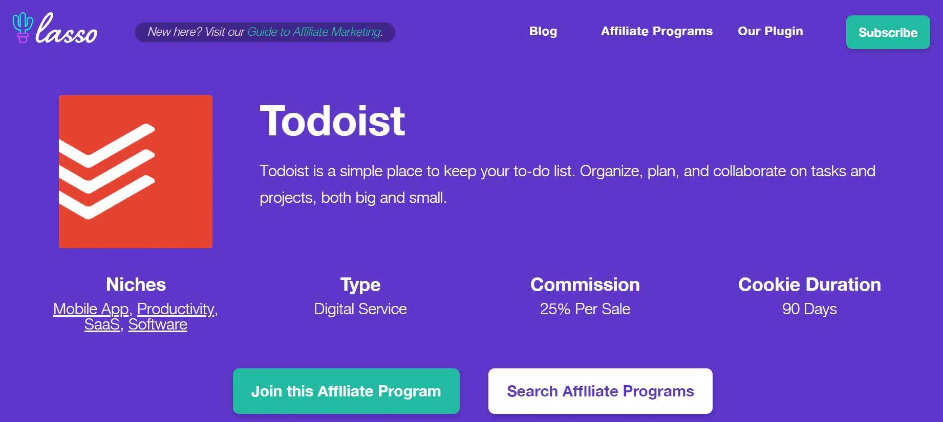 Dodoist affiliate program; personal development sub niches