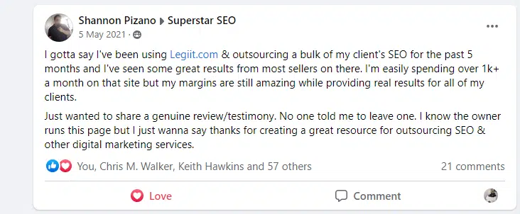 Legiit review testimonials from customers