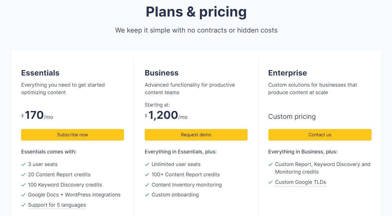 Clearscope pricing pans