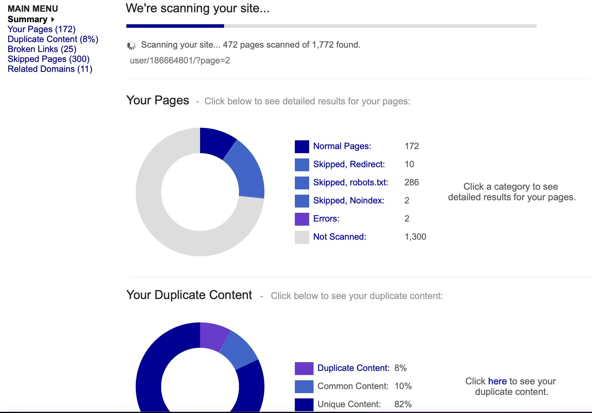 duplicate content siteliner