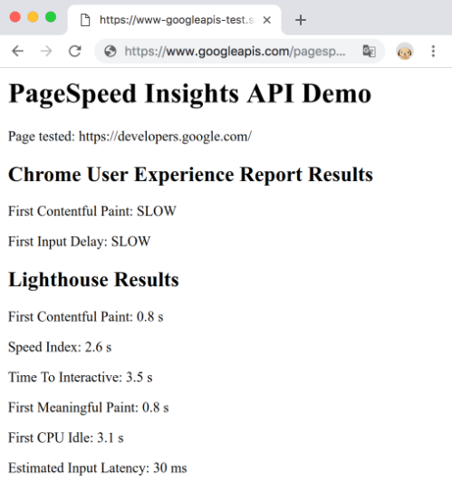 PageSpeed Insights API Demo