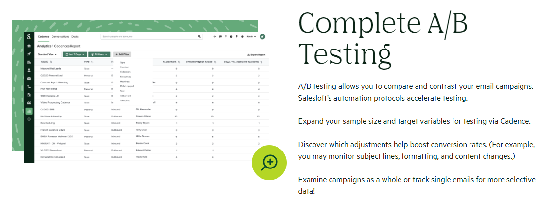 SalesLoft offers complete A/B testing