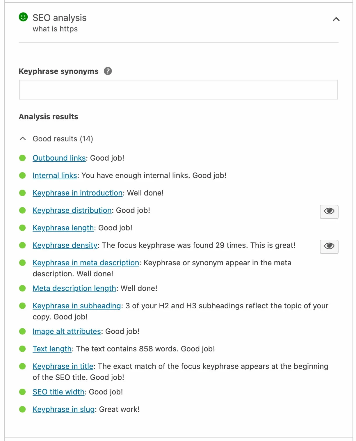 Yoast SEO Analysis