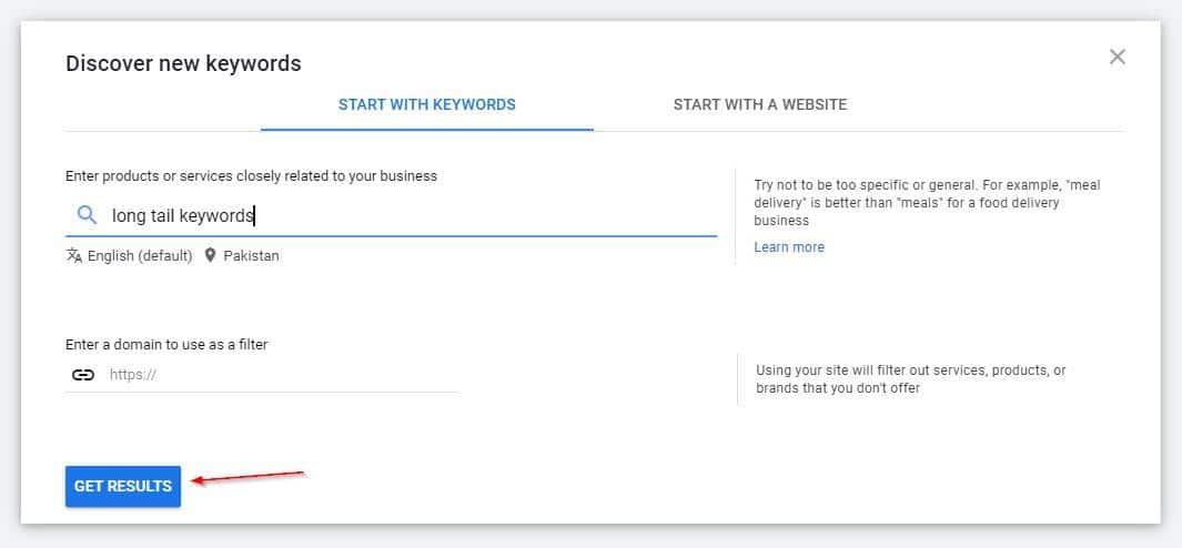 Google keywords planner
