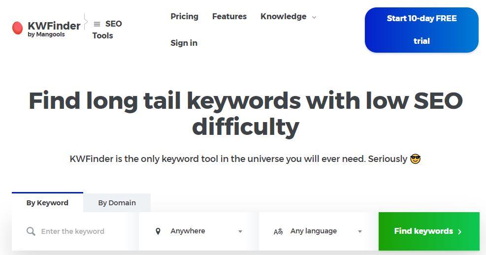 KWFinder keyword research tool 